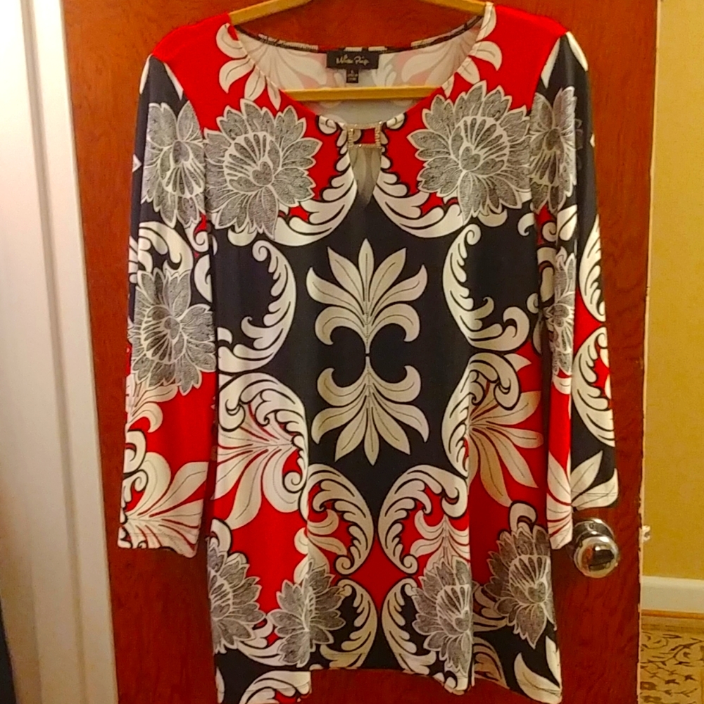 Melissa Paige Blouse with Jeweled Rectangle at Neckline